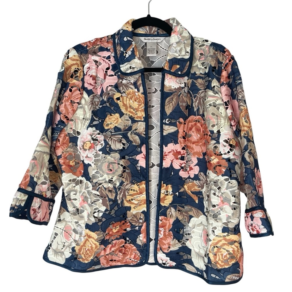 Drapers & Damon’s Lace Blazer Sz PL Floral Sheer Crochet Spring Easter Jacket